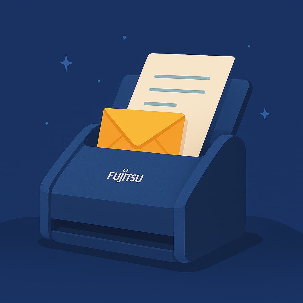 Scanner device connected to computer for document upload